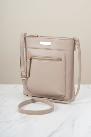 Carraig Donn Classic Crossbody Bag With Front Zip in Taupe