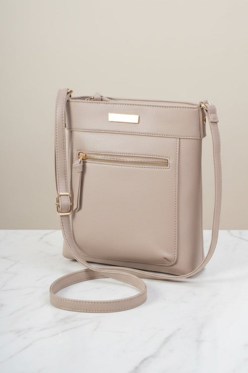 Classic Crossbody Bag With Front Zip in Taupe