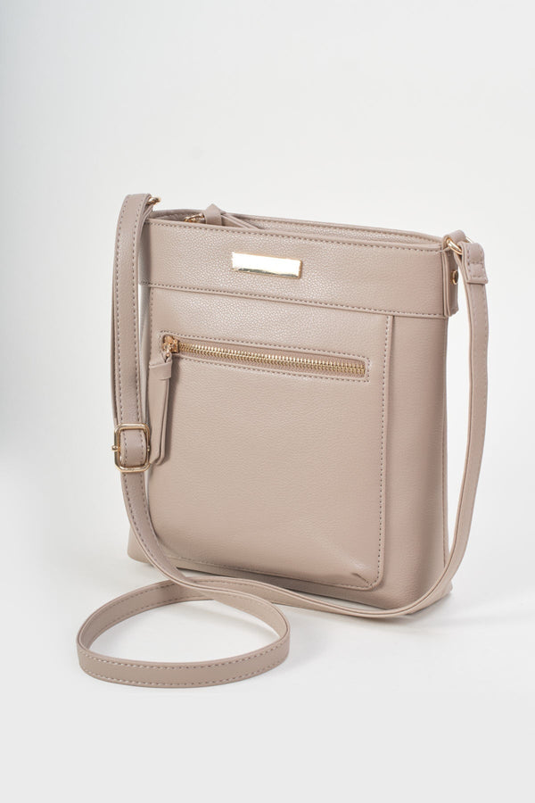 Carraig Donn Classic Crossbody Bag With Front Zip in Taupe