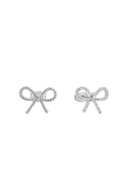 Clear CZ Stone Bow Silver Earrings