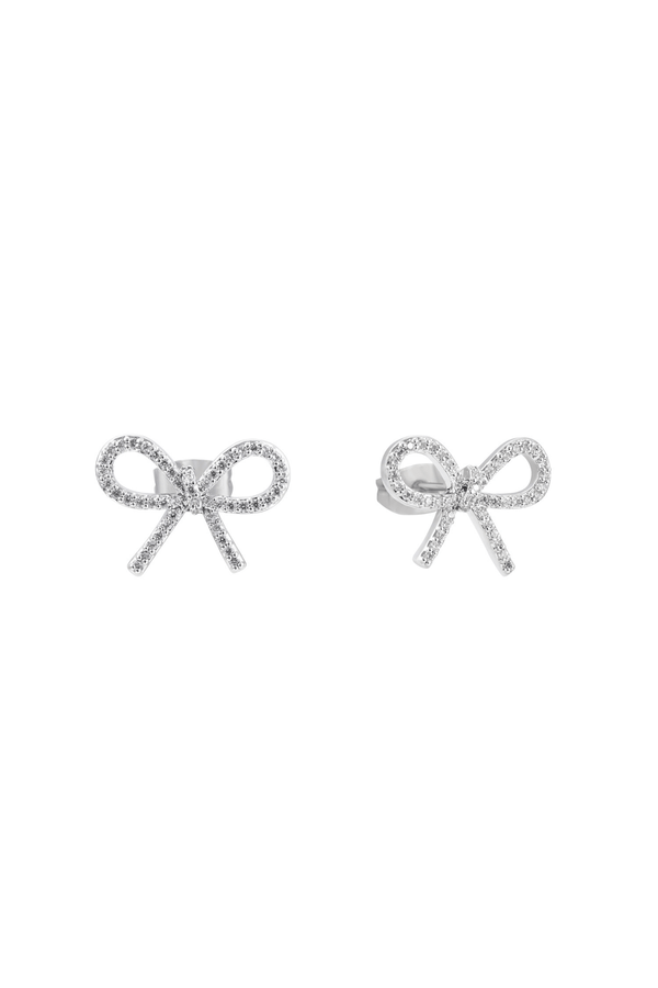 Carraig Donn Clear CZ Stone Bow Silver Earrings