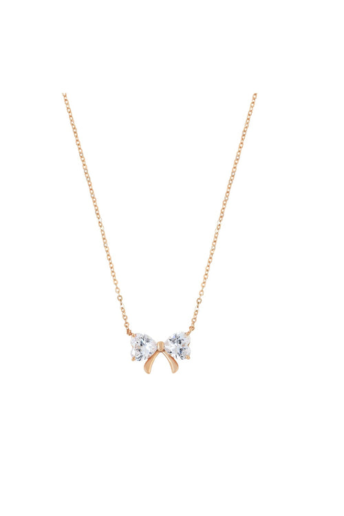 Clear Stone Bow Gold Pendant Necklace
