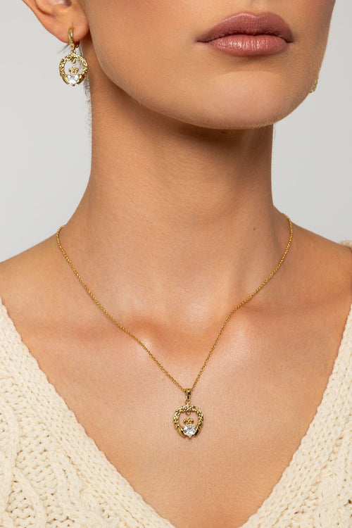 Carraig Donn Clear Stone Claddagh Pendant Necklace