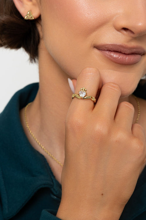 Clear Stone Claddagh Ring - Size 8.5
