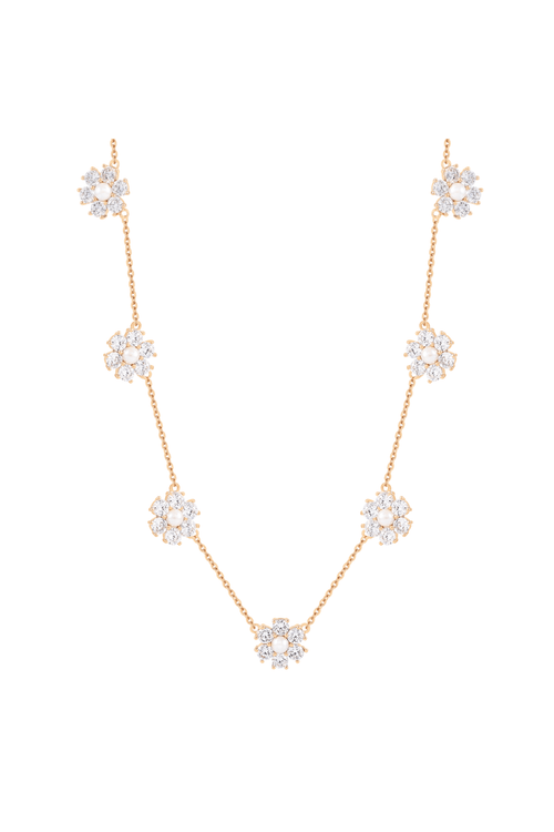 Clear Stones & Pearl 7 Daisy Necklace