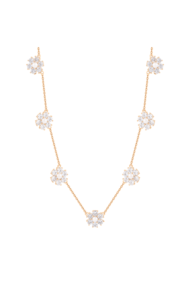 Carraig Donn Clear Stones & Pearl 7 Daisy Necklace