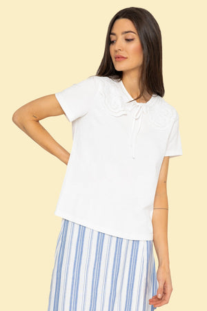Collar Neck Tee in White