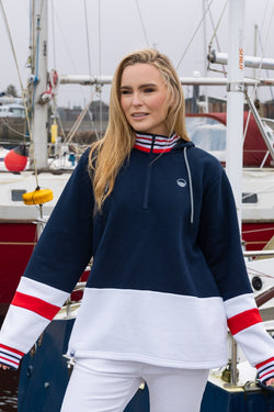 Carraig Donn Colour Block Half Zip Hooded Sweatshirt in Navy