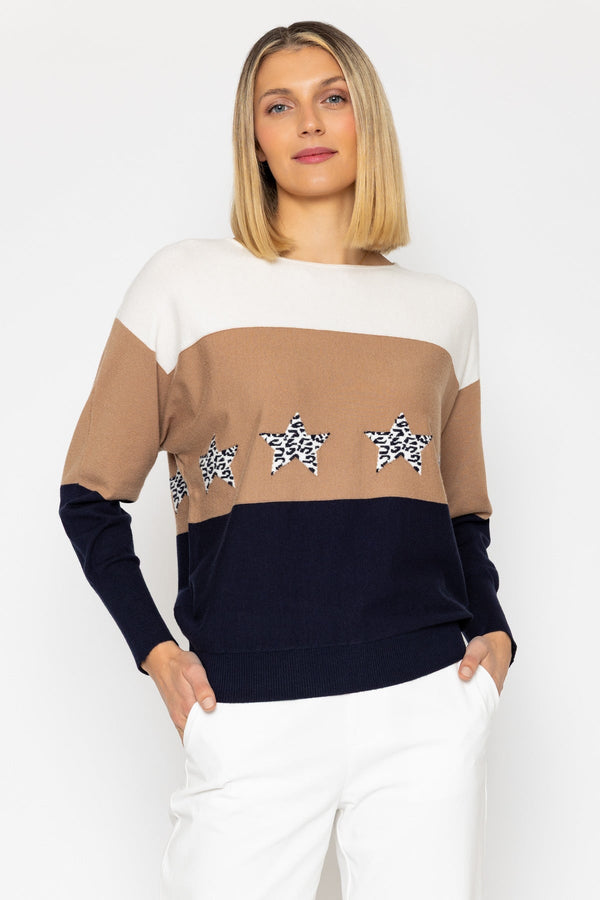 Carraig Donn Colour Block Jumper with Animal Print Star Panel