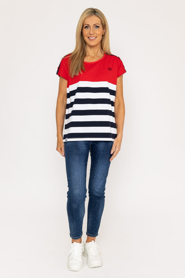 Carraig Donn Colour Block Stripe T-Shirt in Red