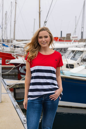 Colour Block Stripe T-Shirt in Red
