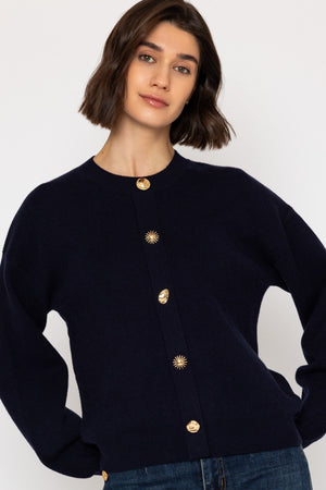 Carraig Donn Contrast Button Cardigan Navy