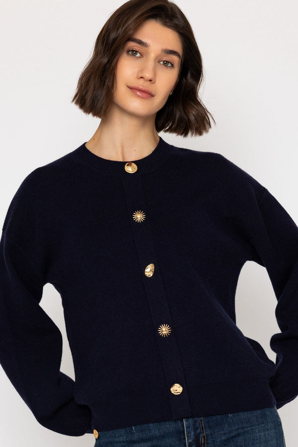 Carraig Donn Contrast Button Cardigan Navy