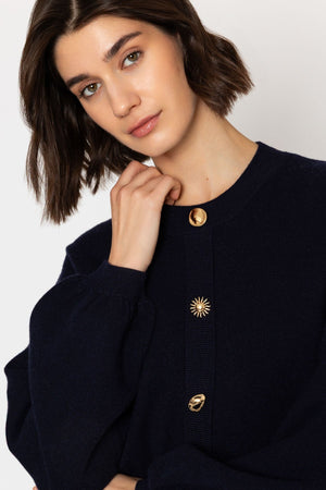 Carraig Donn Contrast Button Cardigan Navy