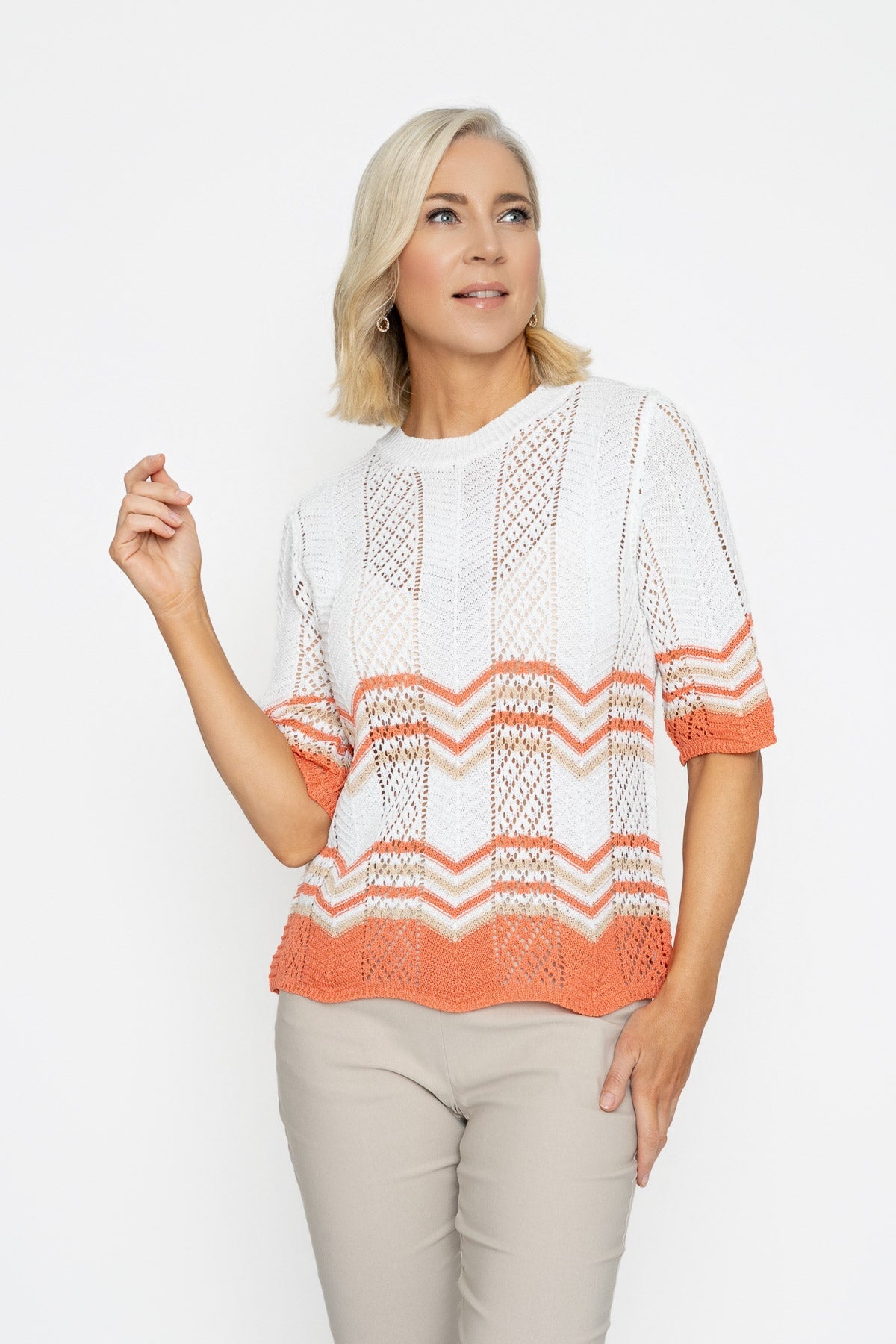 Coral Chevron Stripe Sweater