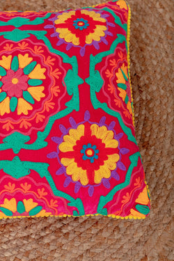 Carraig Donn Coral Geometric Velvet Embroidered Cushion