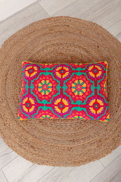 Carraig Donn Coral Geometric Velvet Embroidered Cushion