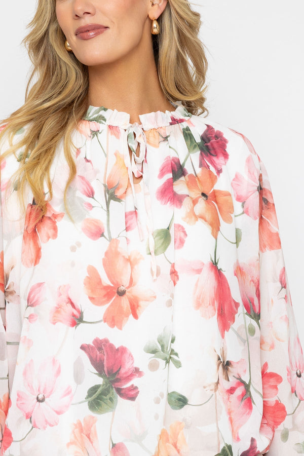 Carraig Donn Coral Long Sleeve Printed Tie Neck Top
