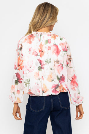 Carraig Donn Coral Long Sleeve Printed Tie Neck Top