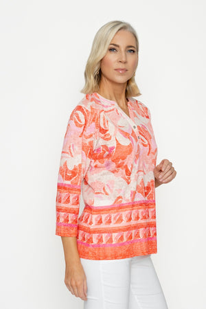 Carraig Donn Coral Printed Placket Top