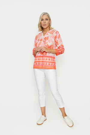 Carraig Donn Coral Printed Placket Top