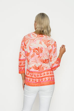 Carraig Donn Coral Printed Placket Top