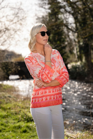 Carraig Donn Coral Printed Placket Top