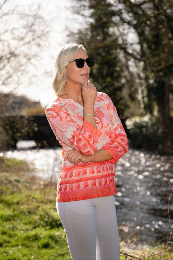 Carraig Donn Coral Printed Placket Top
