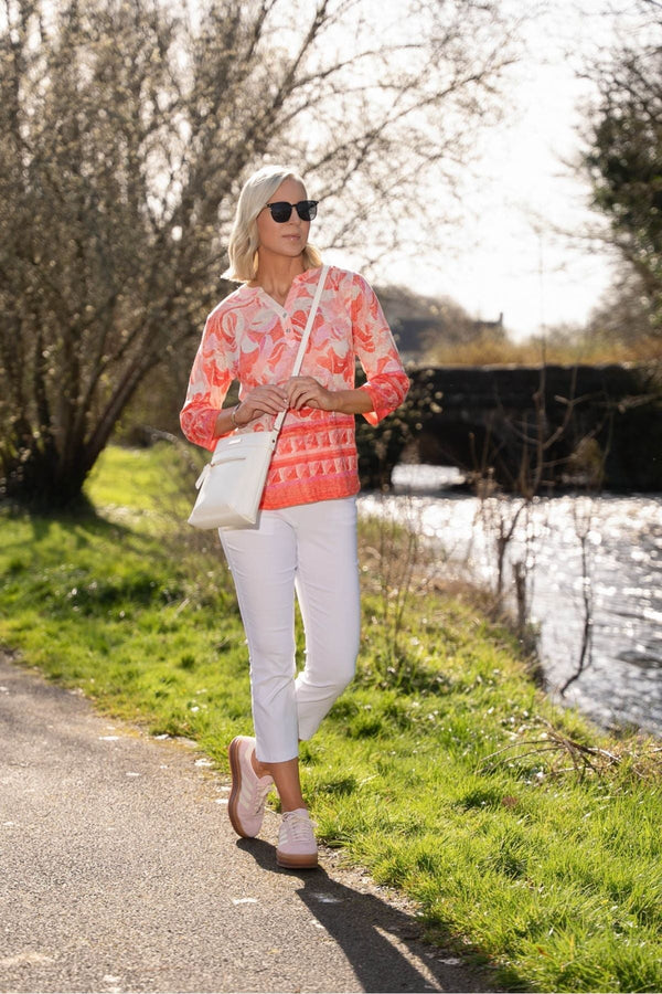 Carraig Donn Coral Printed Placket Top