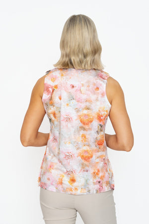 Carraig Donn Coral Printed Sleeveles Top With Lace