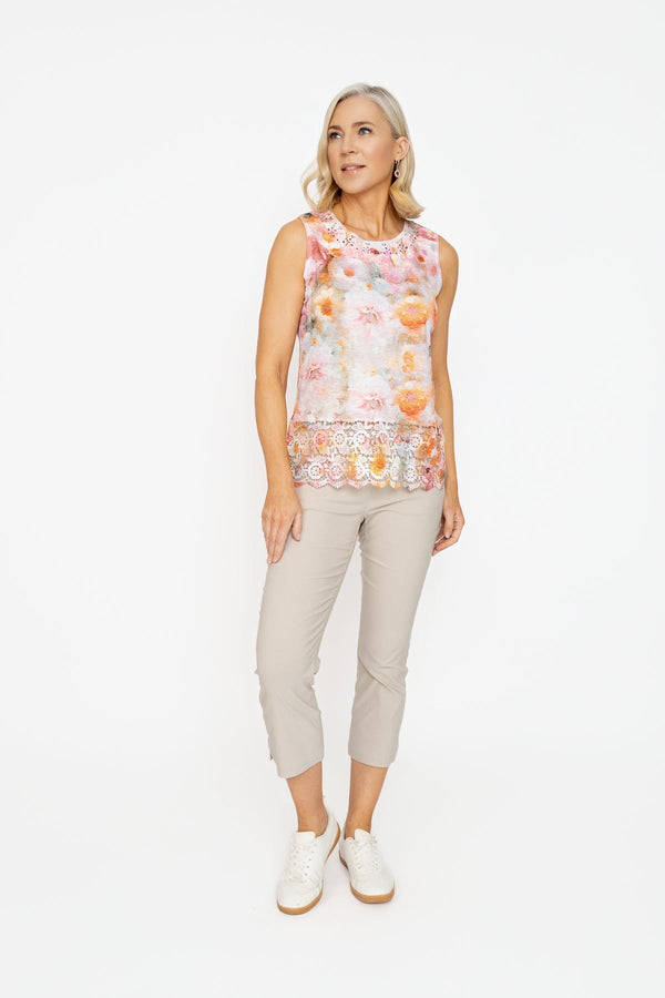 Carraig Donn Coral Printed Sleeveles Top With Lace