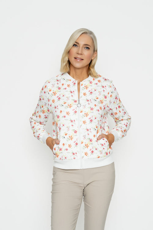 Coral Printed Textured Jersey Bomber Jacket