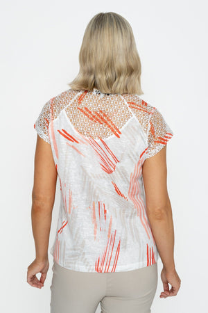 Carraig Donn Coral Printed Top With Lace Detail