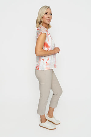 Carraig Donn Coral Printed Top With Lace Detail