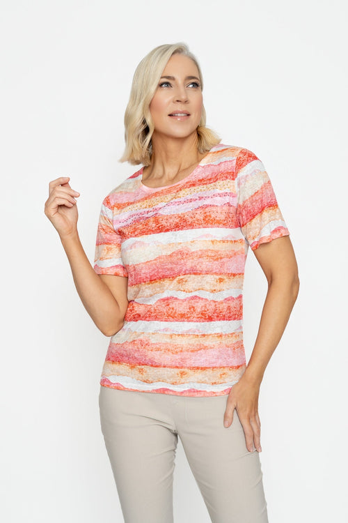 Coral Printed Top With Stones