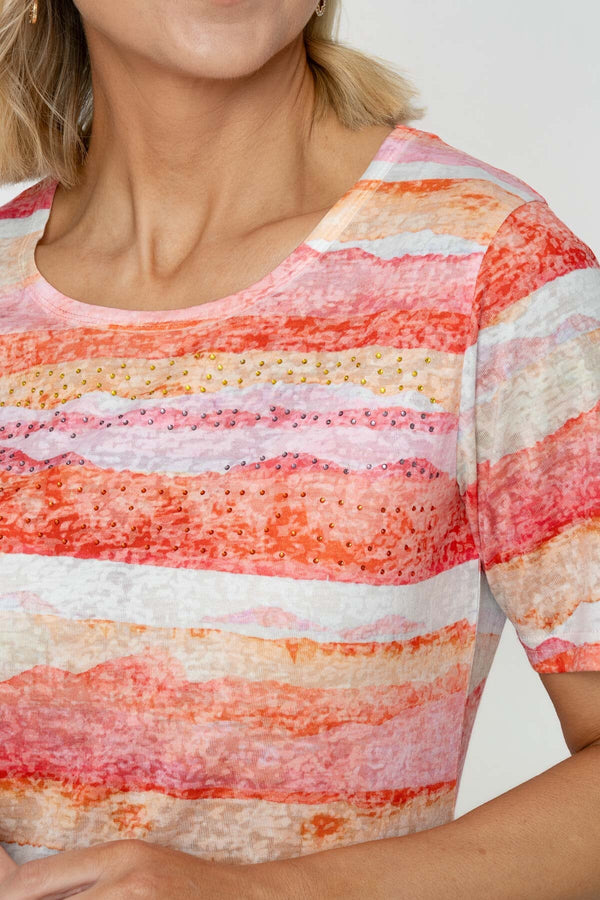 Carraig Donn Coral Printed Top With Stones