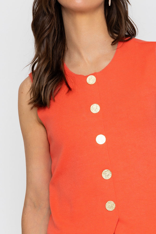 Carraig Donn Coral Sleeveless Gold Button Top