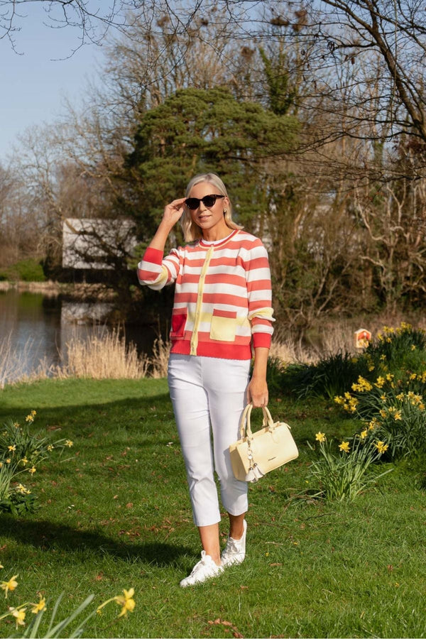 Carraig Donn Coral Stripe Cardigan