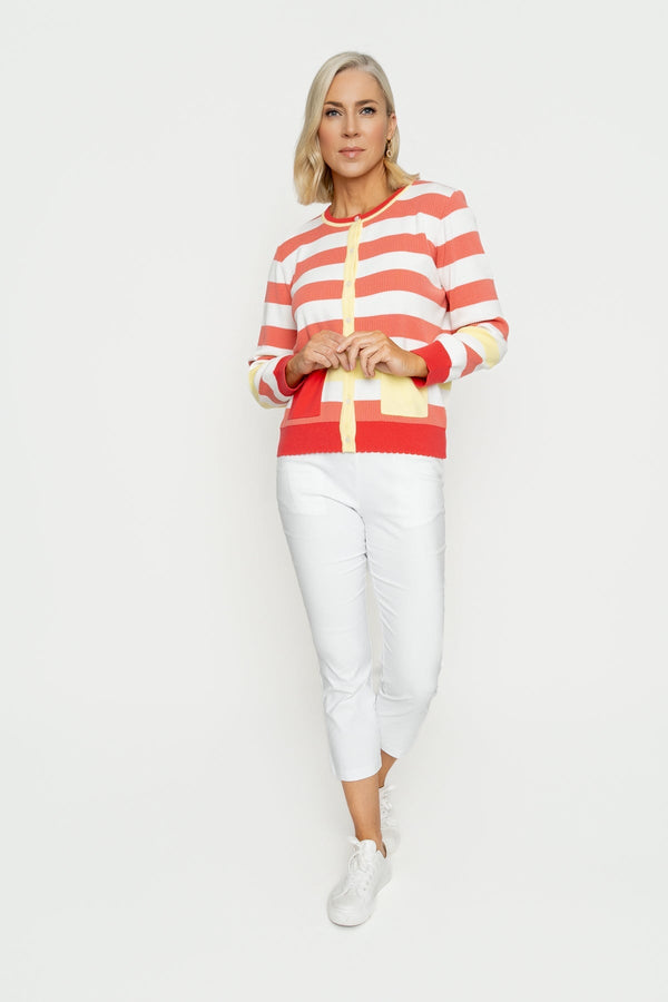 Carraig Donn Coral Stripe Cardigan