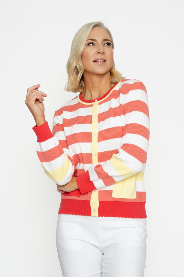 Carraig Donn Coral Stripe Cardigan