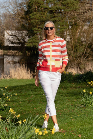 Carraig Donn Coral Stripe Cardigan