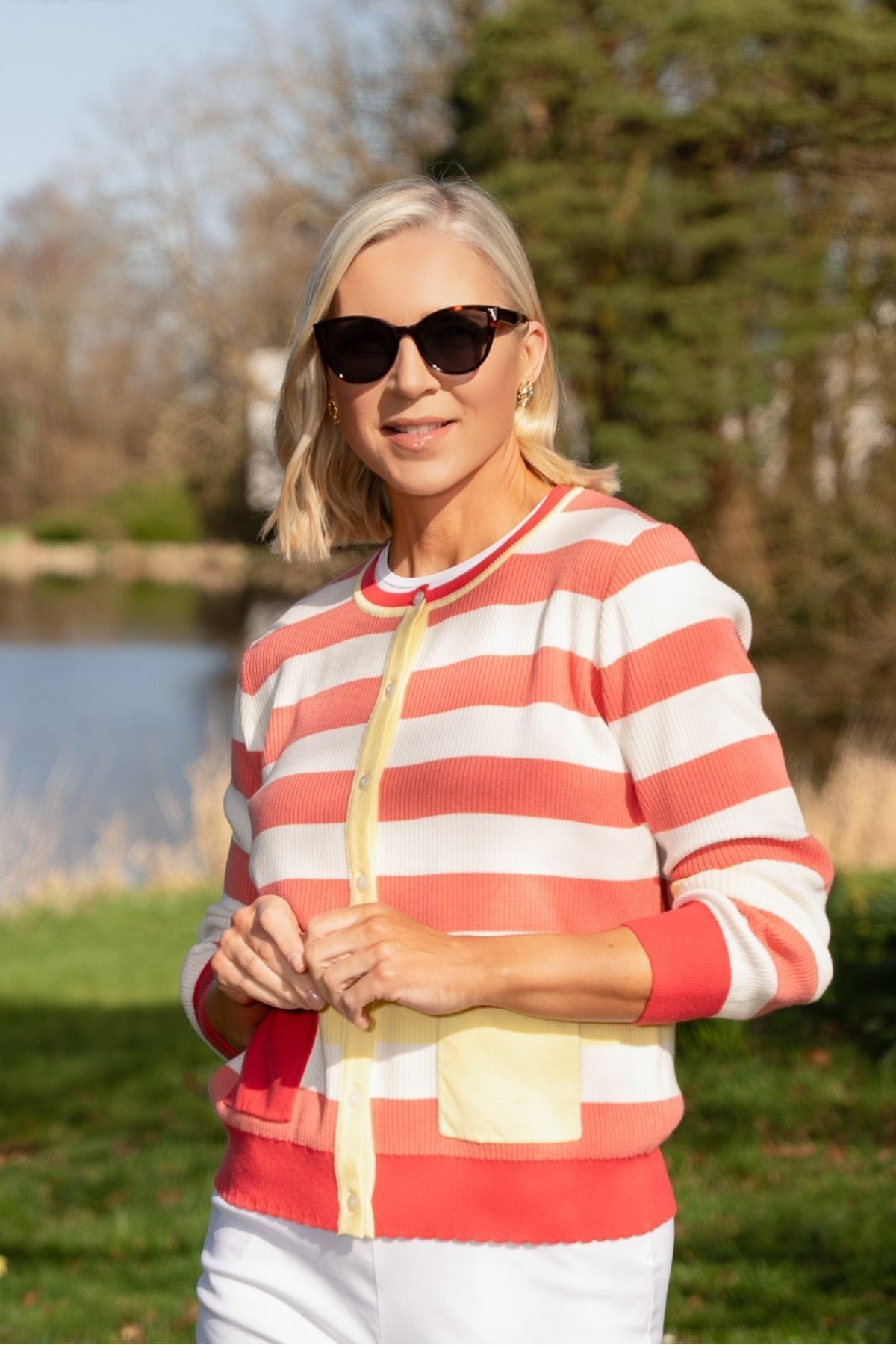 Coral Stripe Cardigan