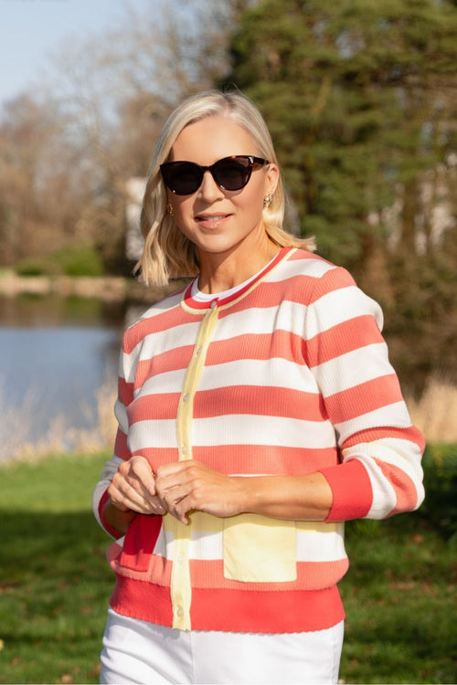 Coral Stripe Cardigan