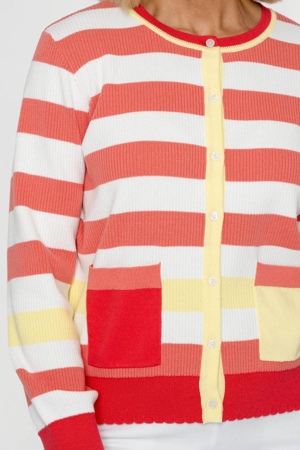 Carraig Donn Coral Stripe Cardigan