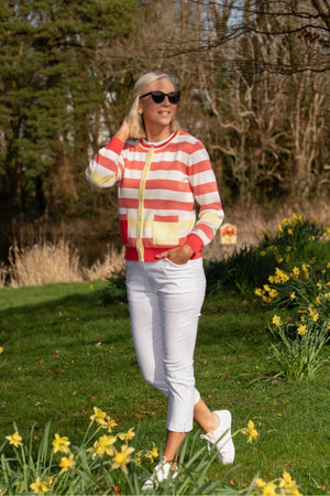 Carraig Donn Coral Stripe Cardigan