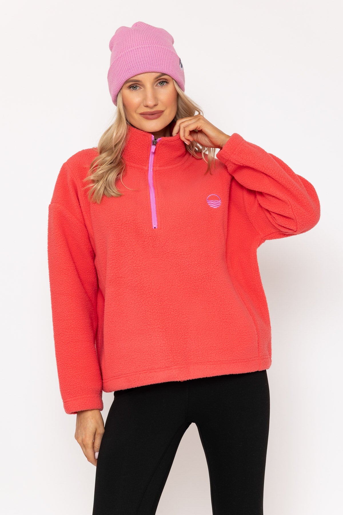 Coral Teddy Fleece With Contrast Zip
