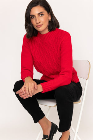 Carraig Donn Cosy Cable Knit Sweater in Red