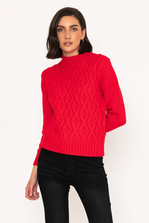 Carraig Donn Cosy Cable Knit Sweater in Red
