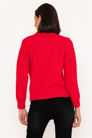 Carraig Donn Cosy Cable Knit Sweater in Red