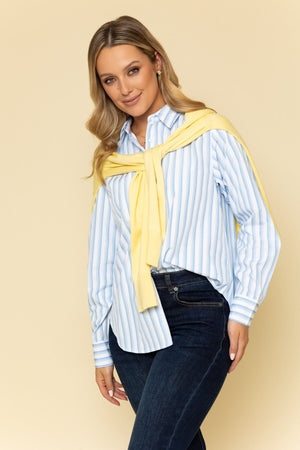 Carraig Donn Cotton Blend Blue Striped Shirt
